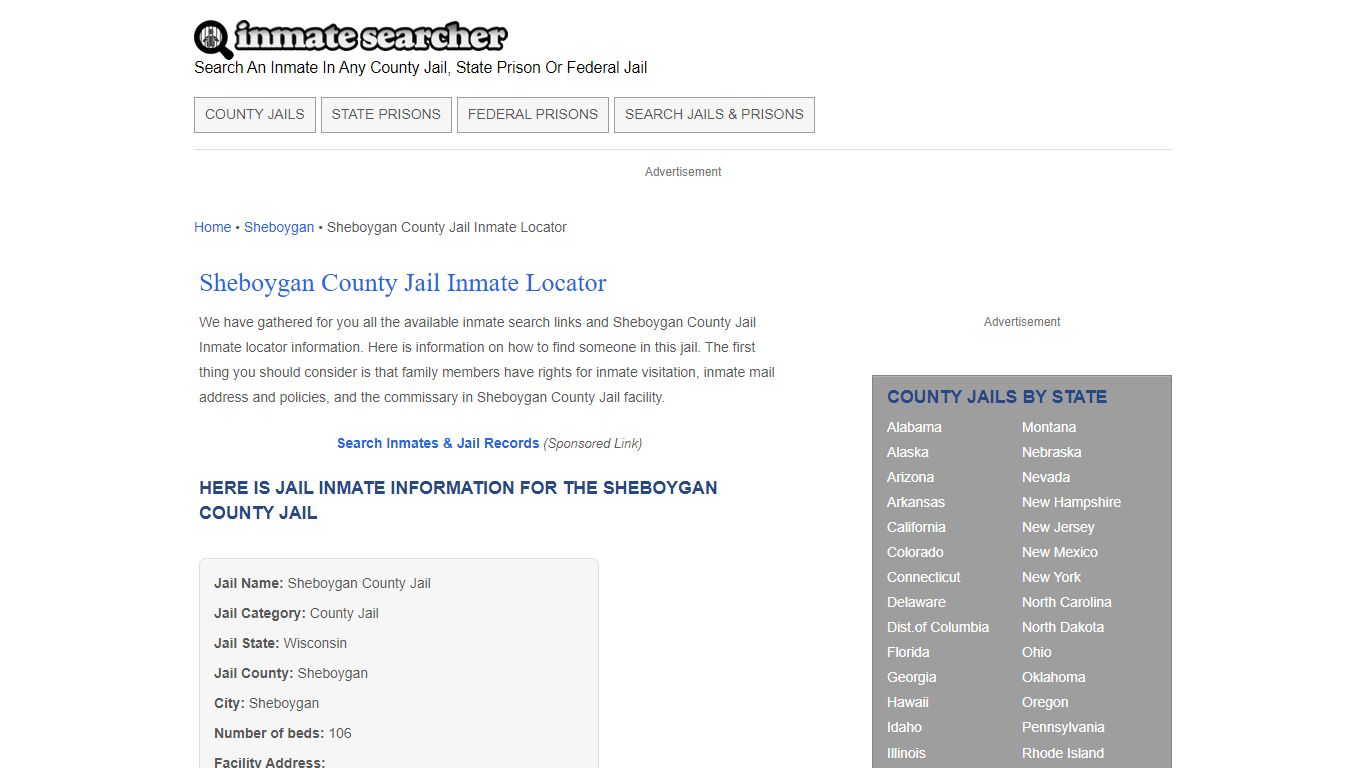 Sheboygan County Jail Inmate Locator - Inmate Searcher